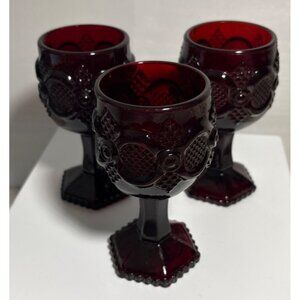 Avon Cape Cod Ruby Red Wine Glasses Set Of 3 Goblets Candle Holder 4.5"